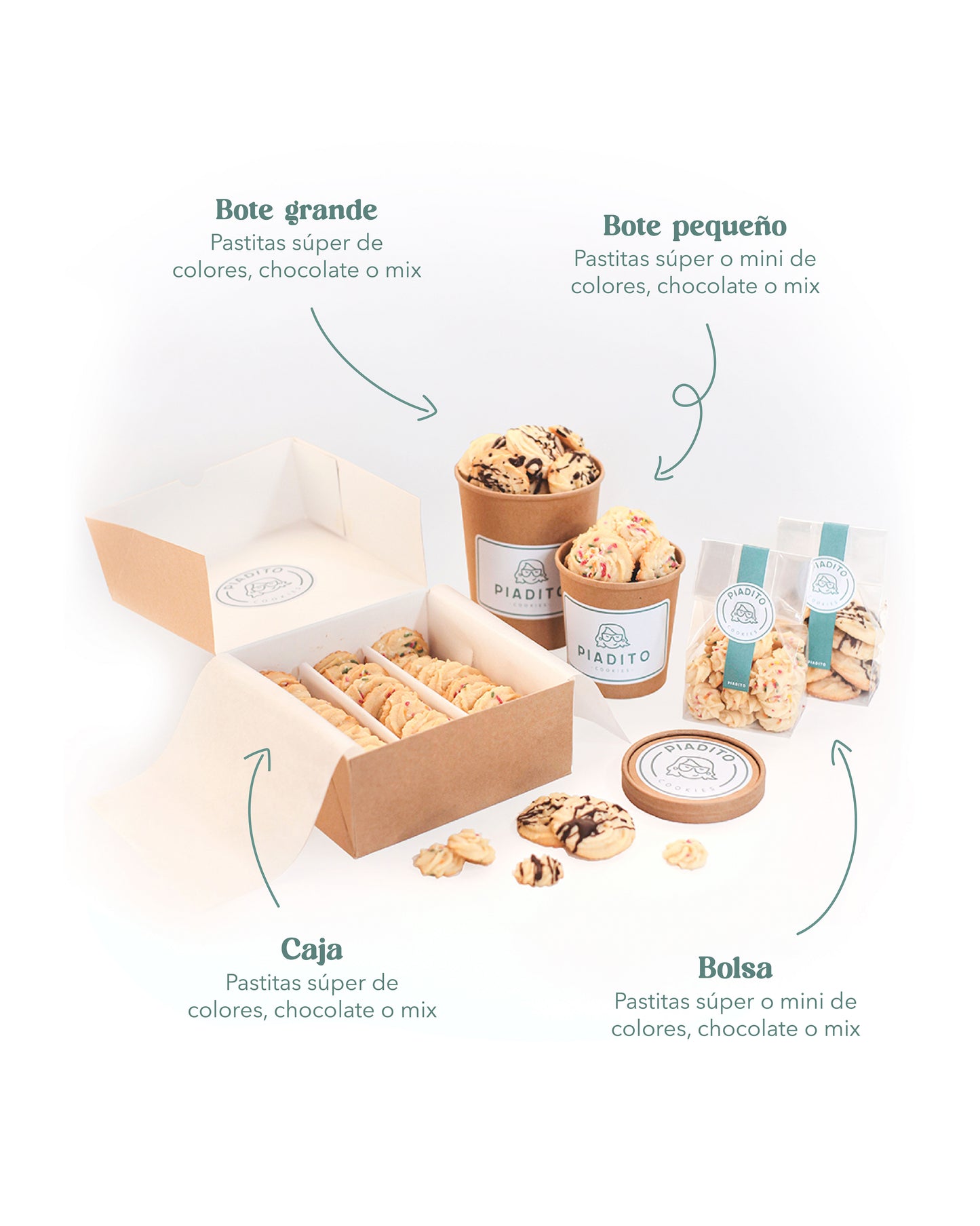 Caja pastas de mantequilla Piadito con granillos de colores